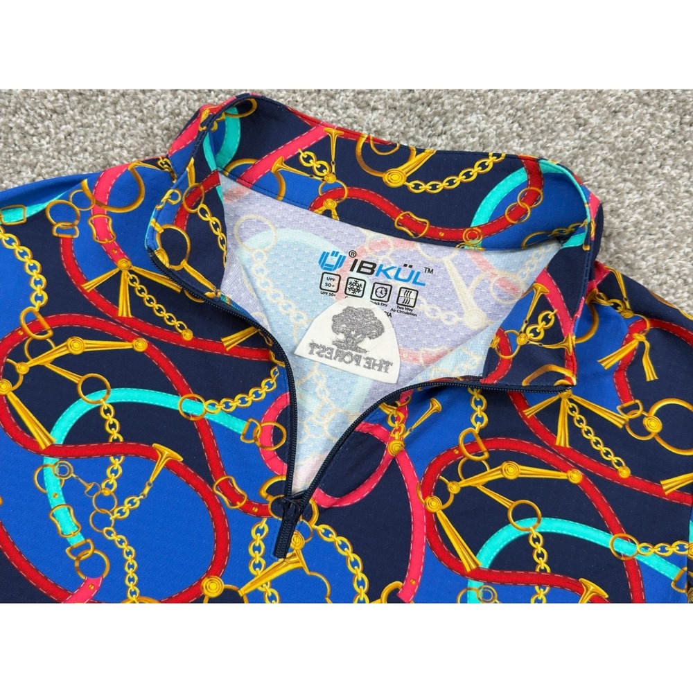 IBKUL Womens Large Golf Shirt Equestrian Chain Print 1/4 Zip UPF 50 TreeTops